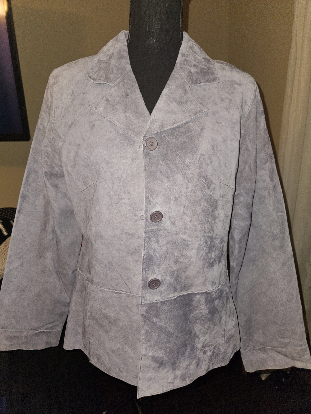 Vintage Womens Suede Button-Front Jacket - Gray/Blueish Purple Sz L